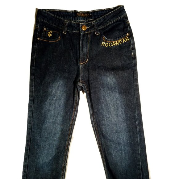 ROCAWEAR JEANS Girls 14 3 Pair Lot 2 Denim 1 Black Metallic Stitch Slim Leg - Picture 6 of 12